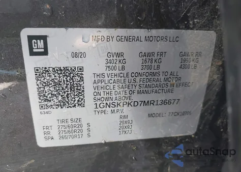 2021 Chevrolet Tahoe 4Wd Z71 из США, поврежденный, VIN 1GNSKPKD7MR136677